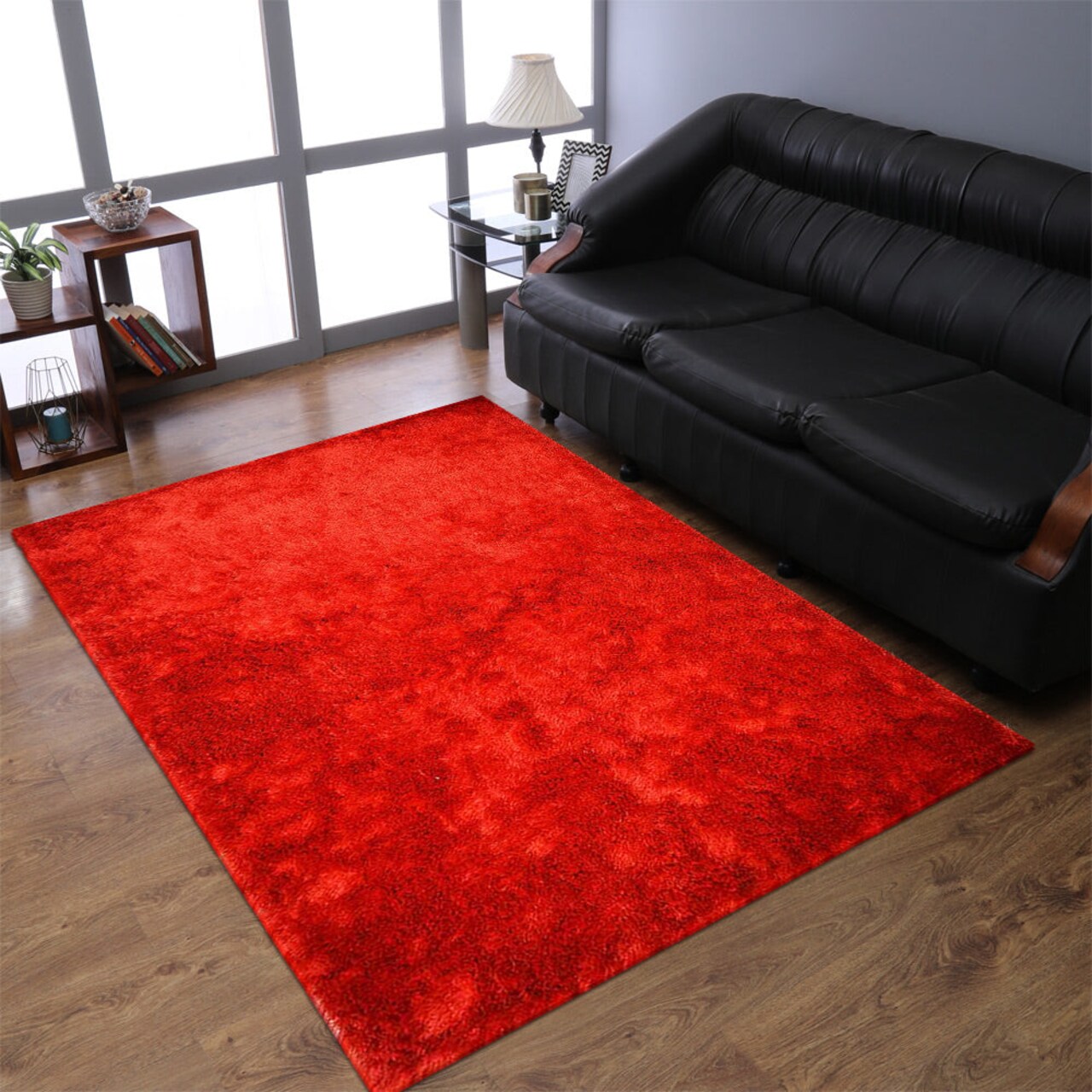 Rugsotic Hand Tufted Shag Area Rug 4X6 Solid Light Red Polyester K00333